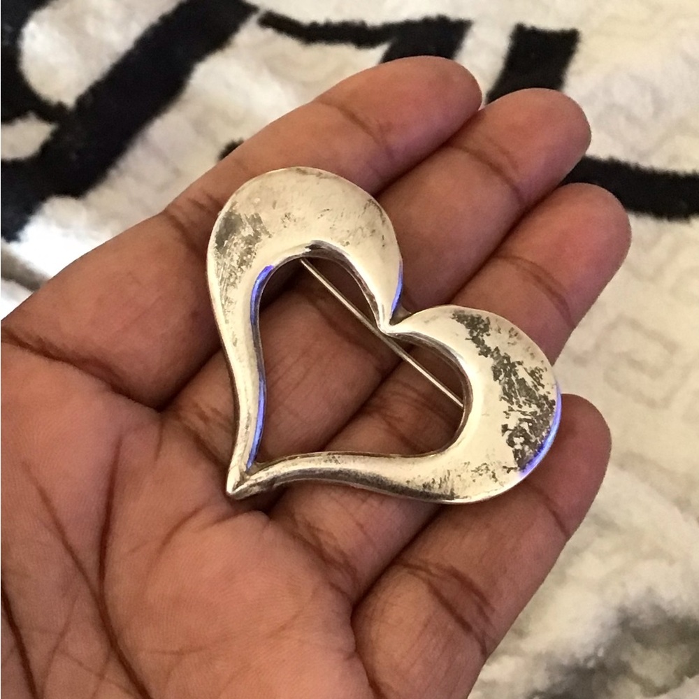 Sterling Silver Large Heart Brooch